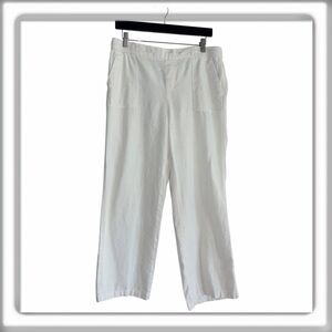 Land N Sea Linen Blend White Ankle Pants Pull On Pockets Size Medium Wide Leg